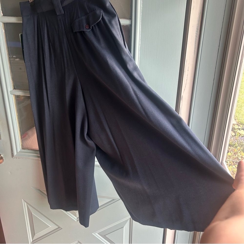 NWT Vintage Pleated Wide Leg Midi Palazzo Pant Trouser Skirt Hunt Club Navy 12 - Picture 4 of 10